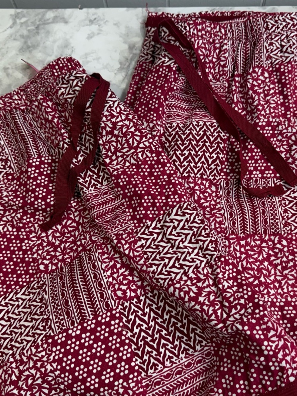 Liz Claiborne Maroon Patchwork Print 100% cotton drawstring PJ bottom set sz 2X